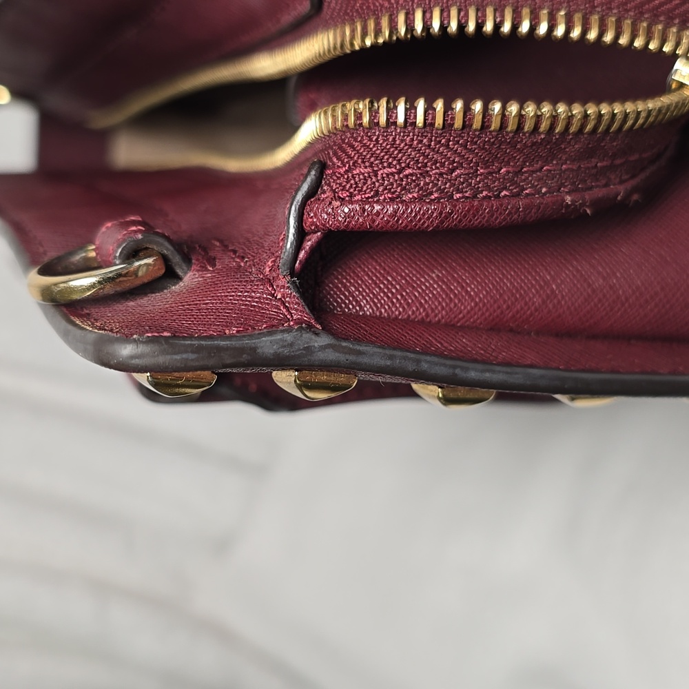 Michael Kors Burgundy Medium Selma Studded Saffiano Satchel - Picture 11 of 14